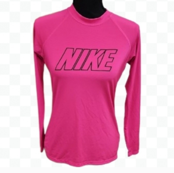 Nike Swim Pink Barbie Workout Blokecore Atheleisure Sportswear Logo Shirt Sz Med - Picture 9 of 9